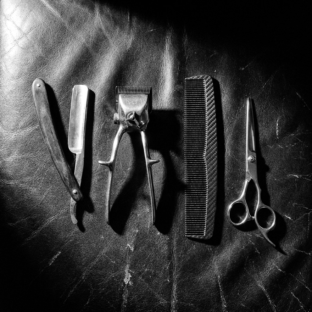 Barber tools flat lay