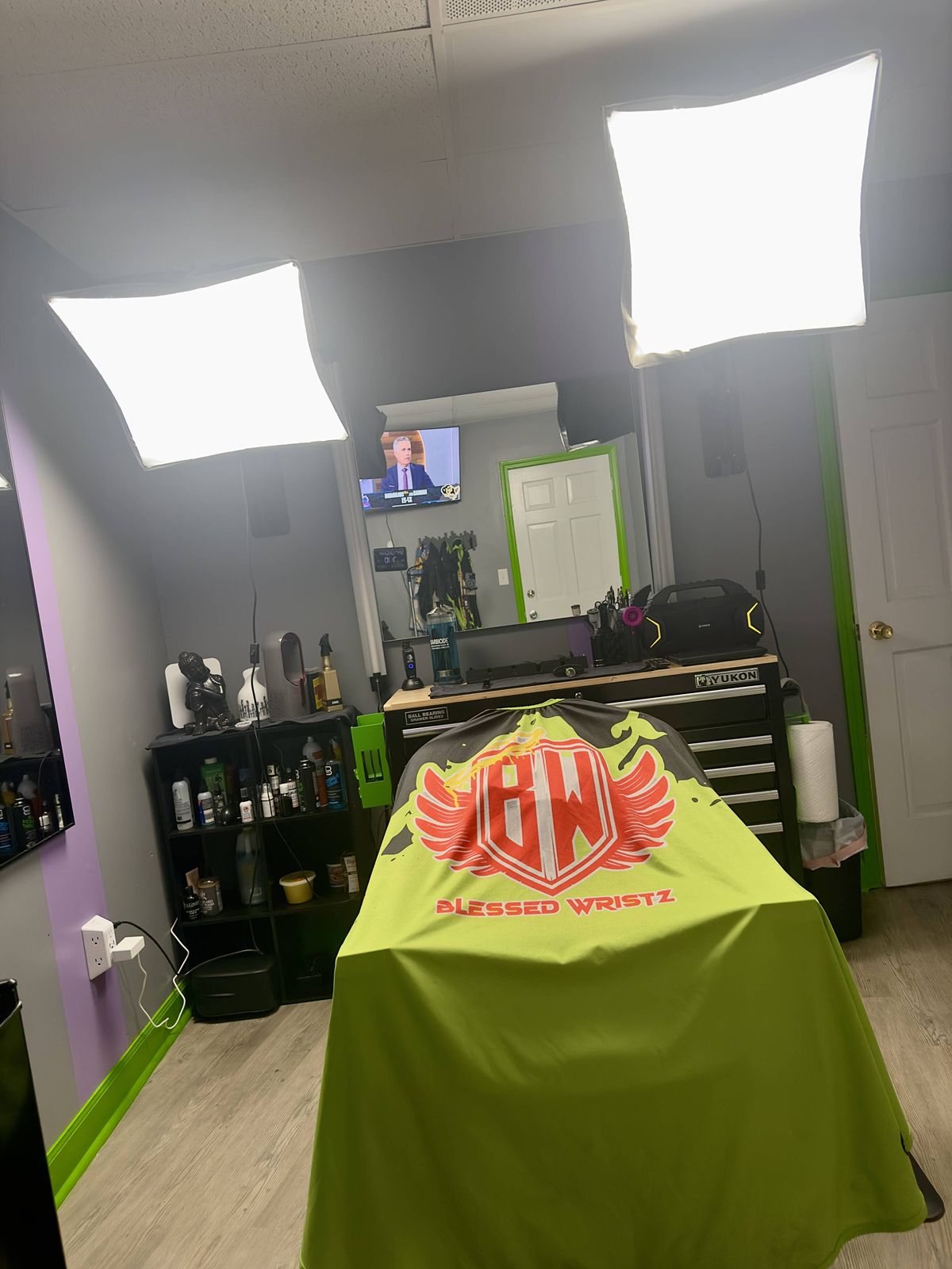 The chair and Blessedwristz cape ready for the next client