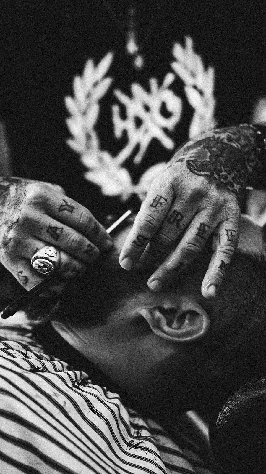 Straight razor detail in black and white